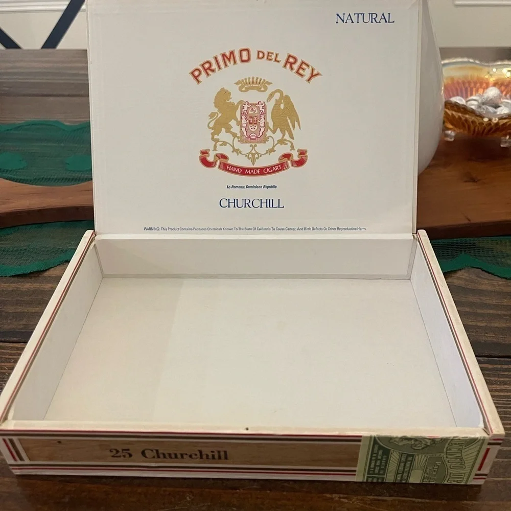 White and Red Storage Box with Decorative Emblem